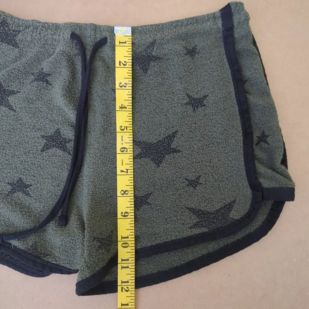 Azur Olive Green Star Print Lounge Shorts Athleisure Size M Casual